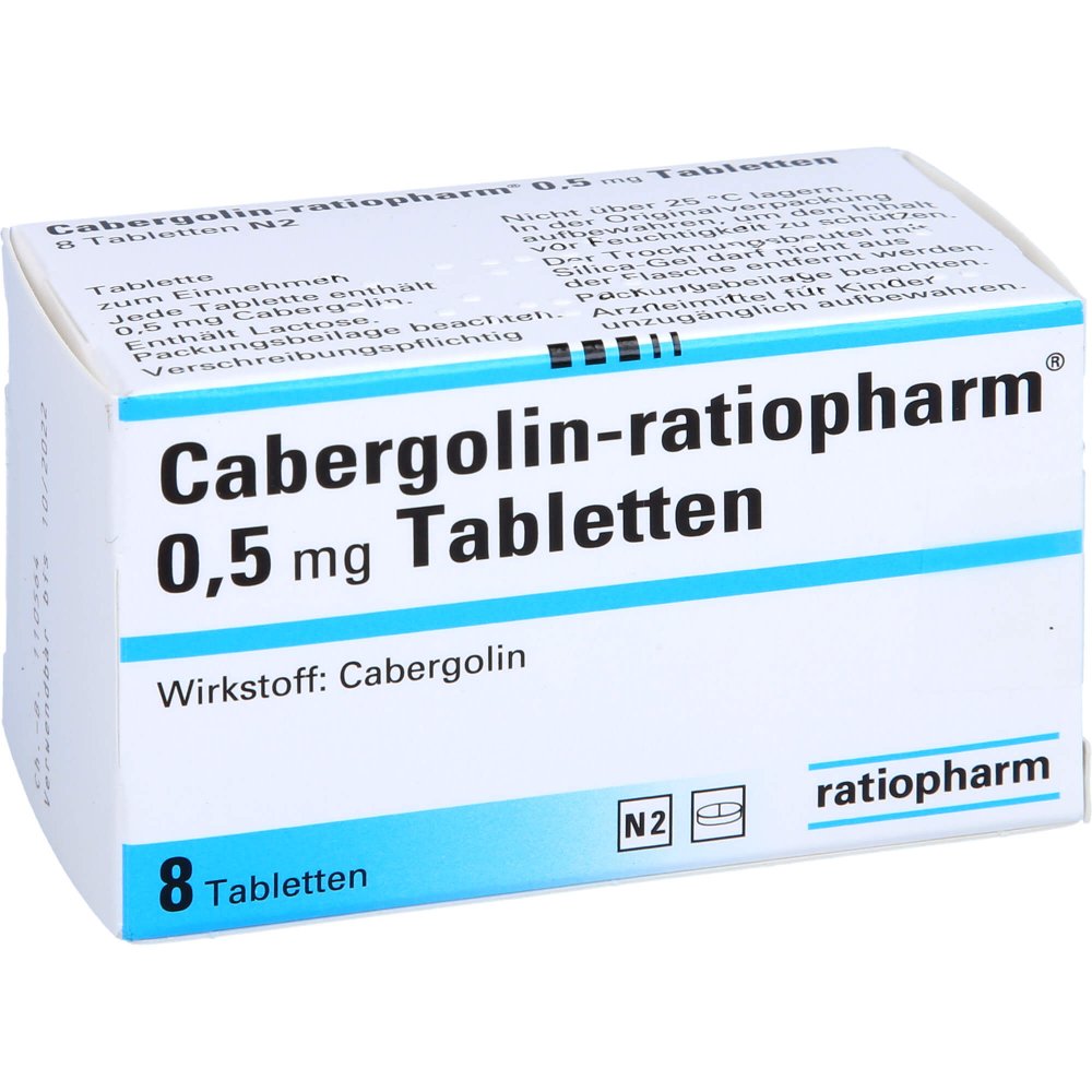 Das Produktfoto zeigt Cabergolin-Ratiopharm 0,5 Mg Tabletten (8 stk) PZN 00291730