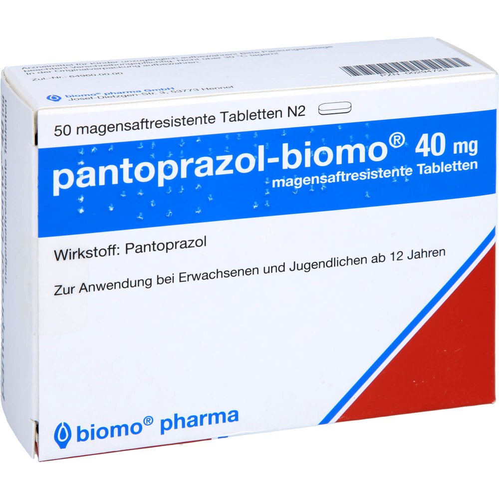 Das Produktfoto zeigt Pantoprazol-Biomo 40 Mg Magensaftres.Tabletten (50 stk) PZN 00294728