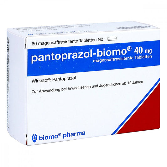 Das Produktfoto zeigt Pantoprazol-Biomo 40 Mg Magensaftres.Tabletten (60 stk) PZN 00294734