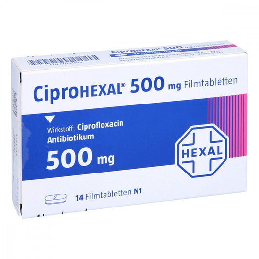 Das Produktfoto zeigt Ciprohexal 500 Mg Filmtabletten (14 stk) PZN 00294929