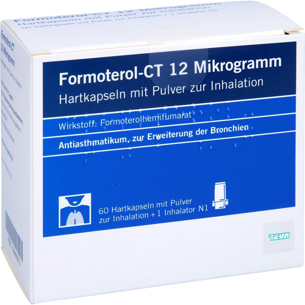 Das Produktfoto zeigt Formoterol-Ct 12 Mikrogramm Hartkps.M.Plv.Z.Inhal. (60 stk) PZN 00295573