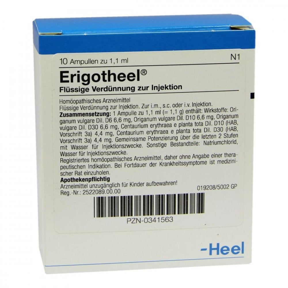 Das Produktfoto zeigt Erigotheel Ampullen (10 stk) PZN 00341563