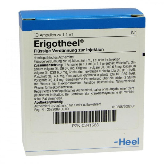 Das Produktfoto zeigt Erigotheel Ampullen (10 stk) PZN 00341563