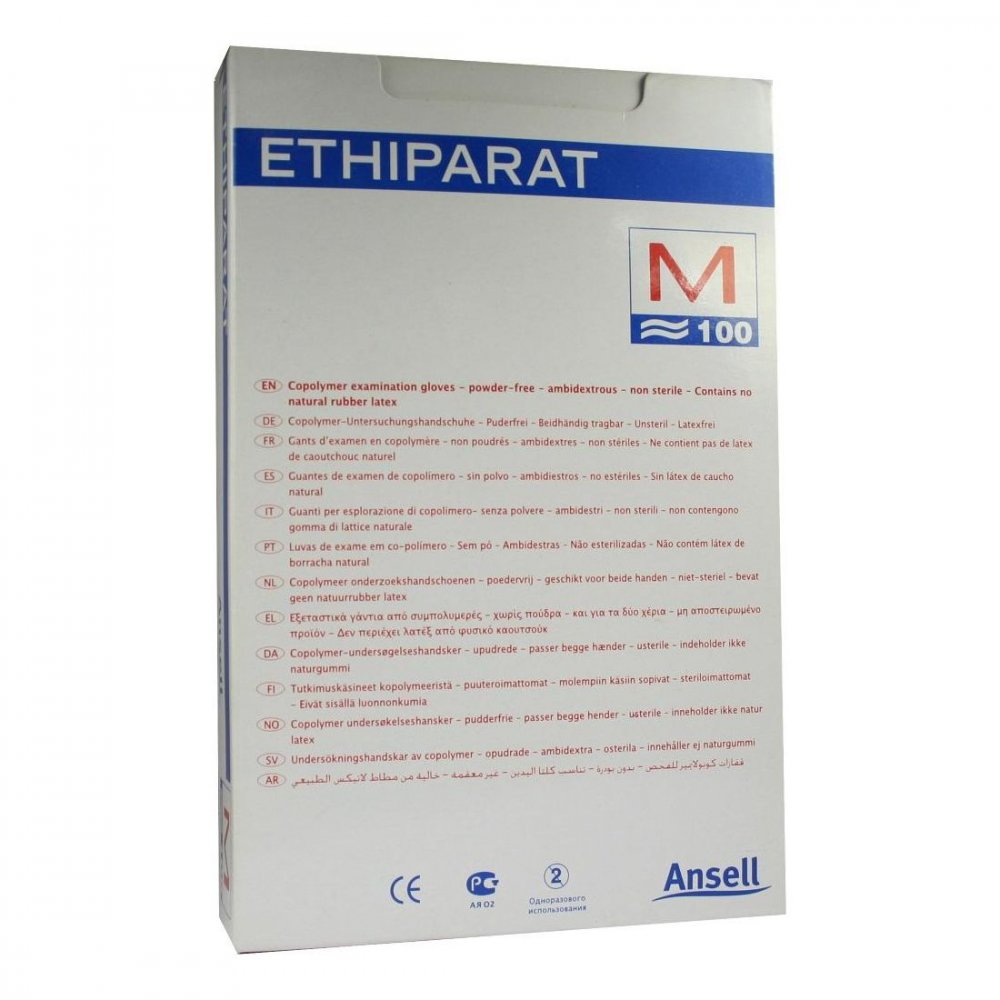 Das Produktfoto zeigt Ethiparat Untersuch.Handsch.Unst.Mittel M2079 (100 stk) PZN 00346595