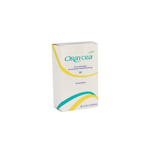 Das Produktfoto zeigt Oraycea 40mg Hartkapseln M.Veränd.Wirkst.-Frs. (56 stk) PZN 00364475