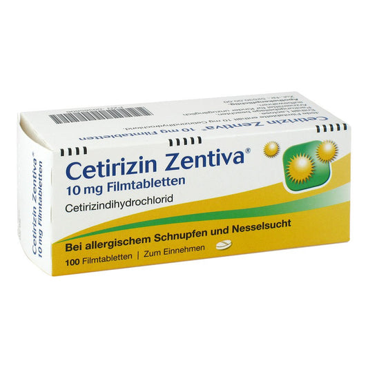 Das Produktfoto zeigt Cetirizin Zentiva 10 Mg Filmtabletten (100 stk) PZN 00365606