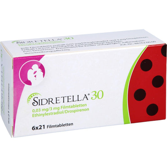 Das Produktfoto zeigt Sidretella 30 0,03 Mg/3 Mg Filmtabletten (6X21 stk) PZN 00365730