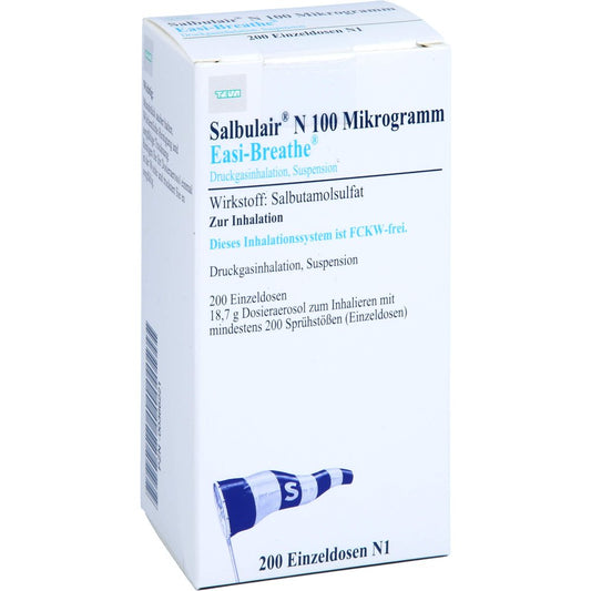 Das Produktfoto zeigt Salbulair N 100 Μg Easi Breathe 200 Hub Dos.-Aer. (1 stk) PZN 00366221