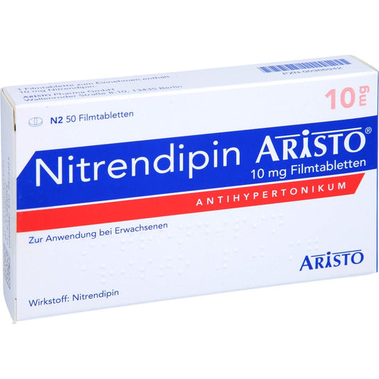 Das Produktfoto zeigt Nitrendipin Aristo 10 Mg Filmtabletten (50 stk) PZN 00366942