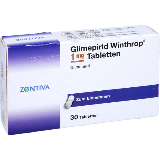 Das Produktfoto zeigt Glimepirid Winthrop 1 Mg Tabletten (30 stk) PZN 00379525