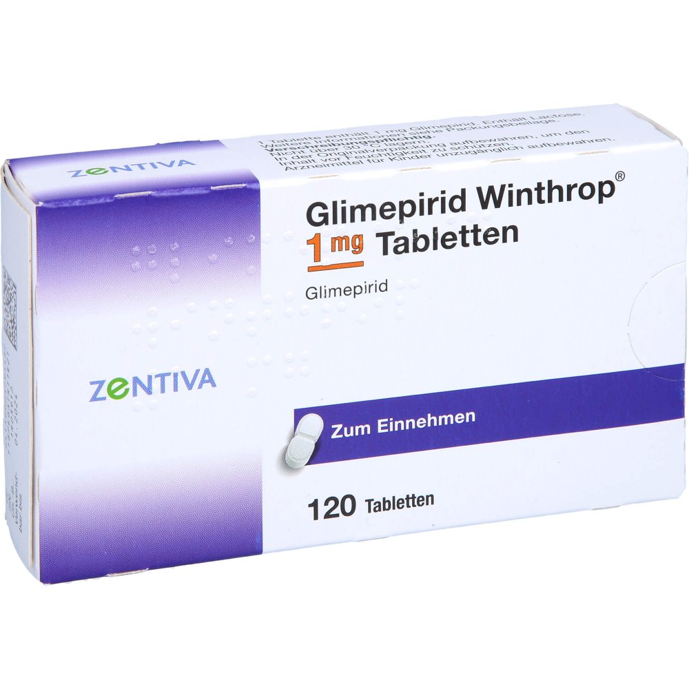 Das Produktfoto zeigt Glimepirid Winthrop 1 Mg Tabletten (120 stk) PZN 00379548