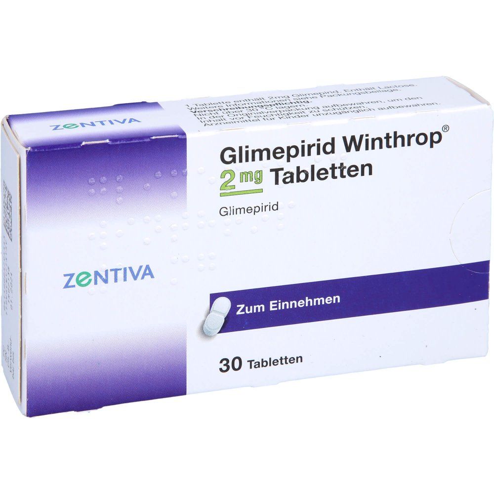 Das Produktfoto zeigt Glimepirid Winthrop 2 Mg Tabletten (30 stk) PZN 00379554