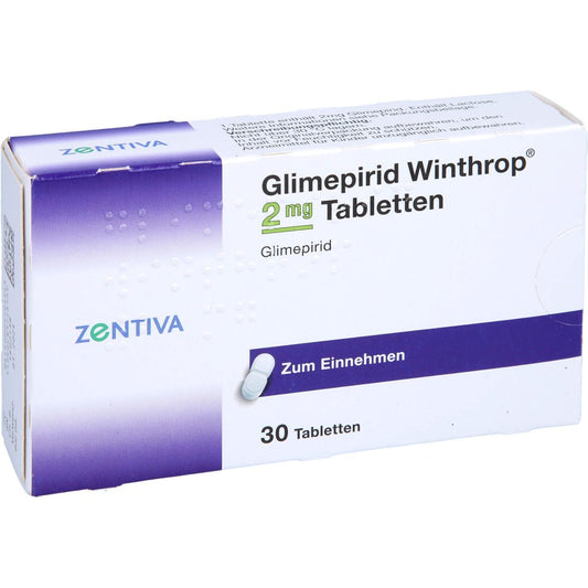 Das Produktfoto zeigt Glimepirid Winthrop 2 Mg Tabletten (30 stk) PZN 00379554