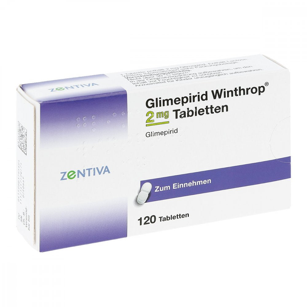 Das Produktfoto zeigt Glimepirid Winthrop 2 Mg Tabletten (120 stk) PZN 00379560