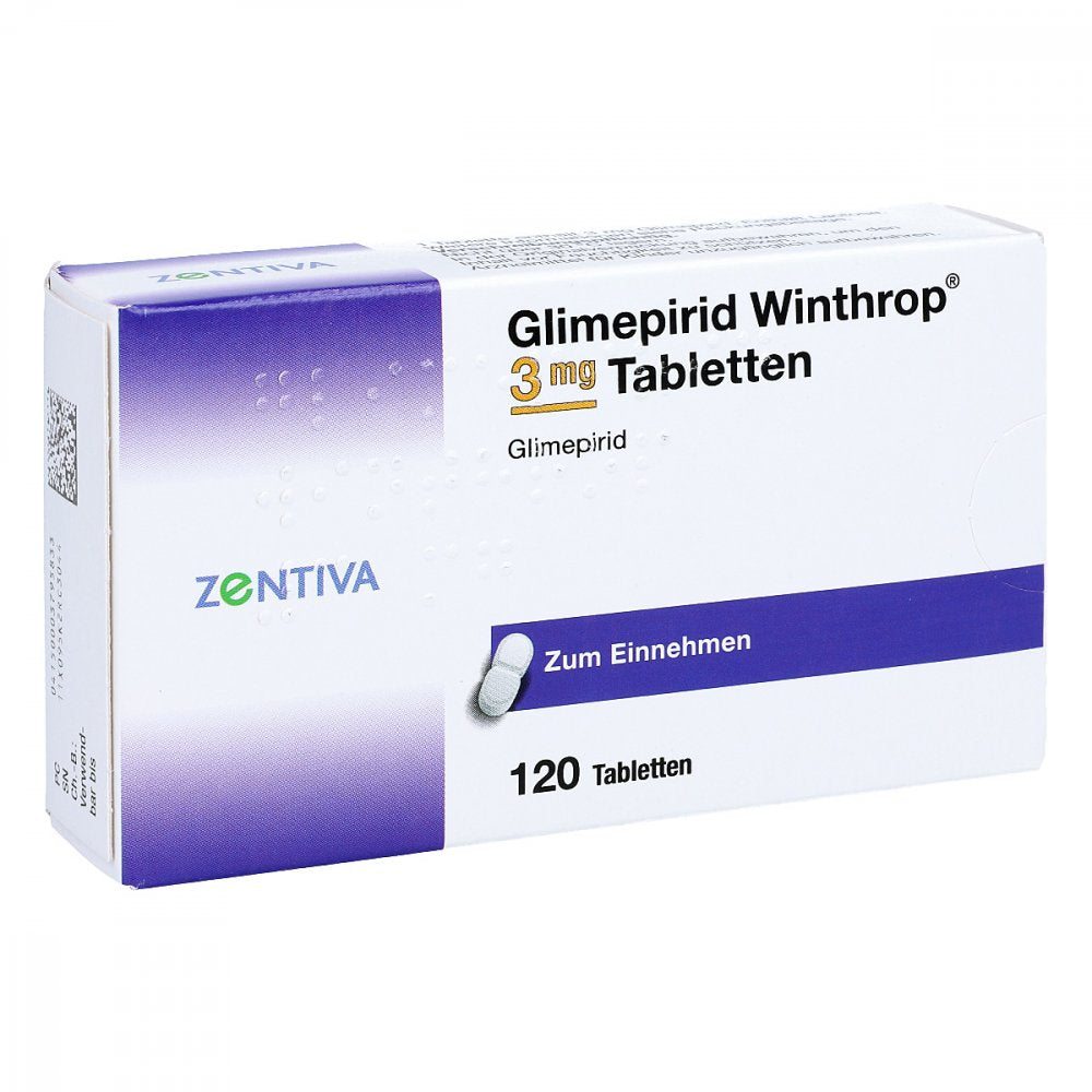 Das Produktfoto zeigt Glimepirid Winthrop 3 Mg Tabletten (120 stk) PZN 00379583