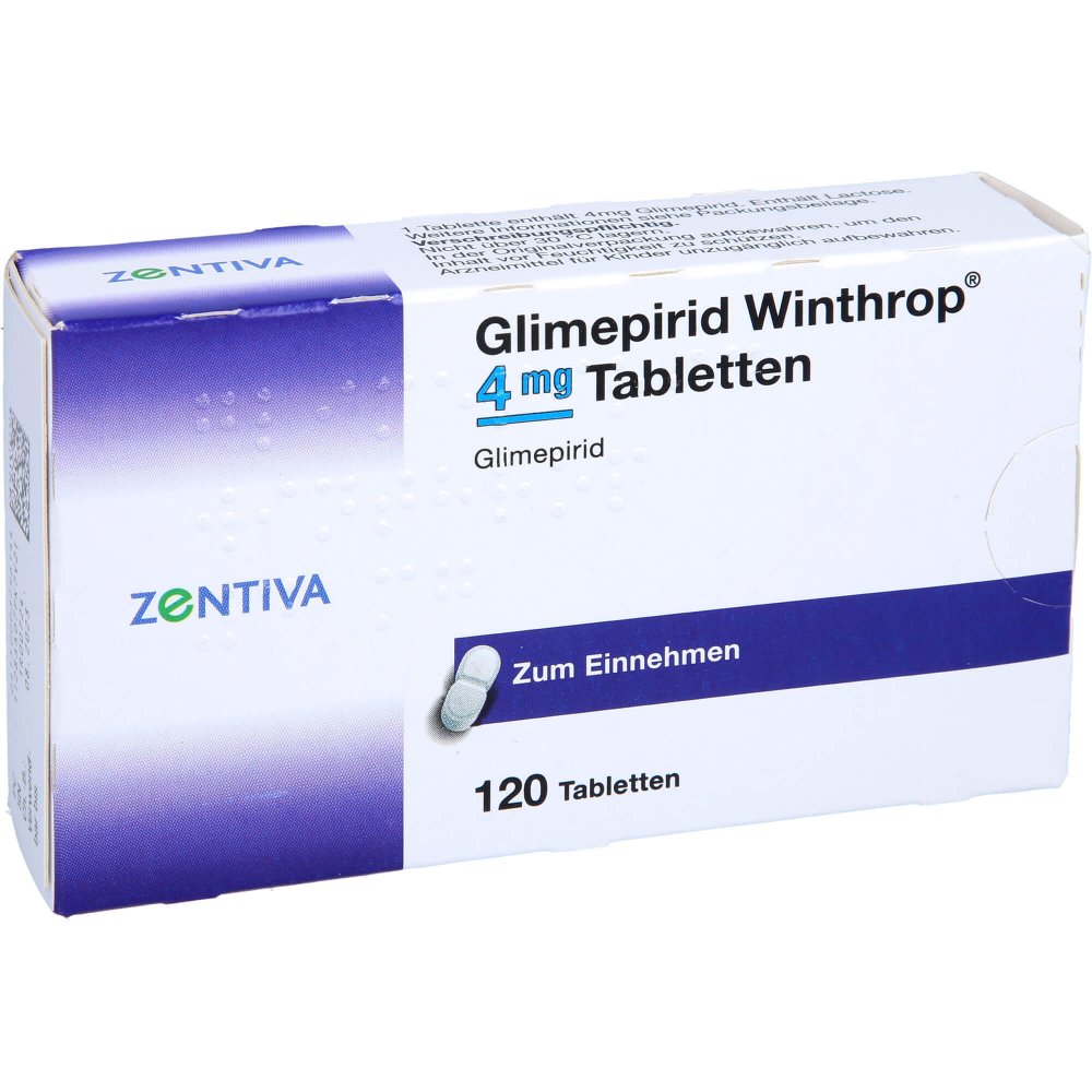 Das Produktfoto zeigt Glimepirid Winthrop 4 Mg Tabletten (120 stk) PZN 00379614