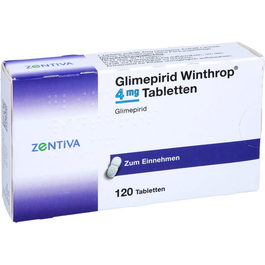Das Produktfoto zeigt Glimepirid Winthrop 4 Mg Tabletten (120 stk) PZN 00379614