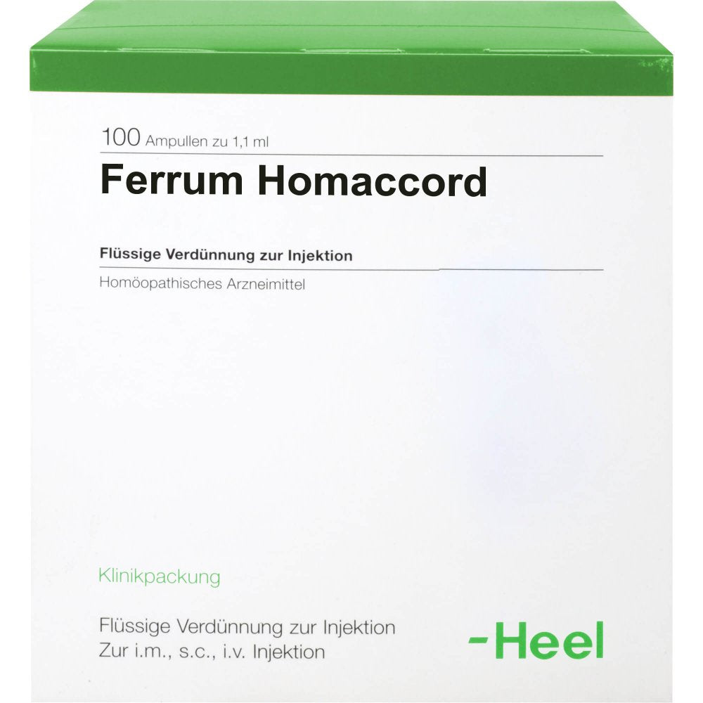 Das Produktfoto zeigt Ferrum Homaccord Ampullen (100 stk) PZN 00379904