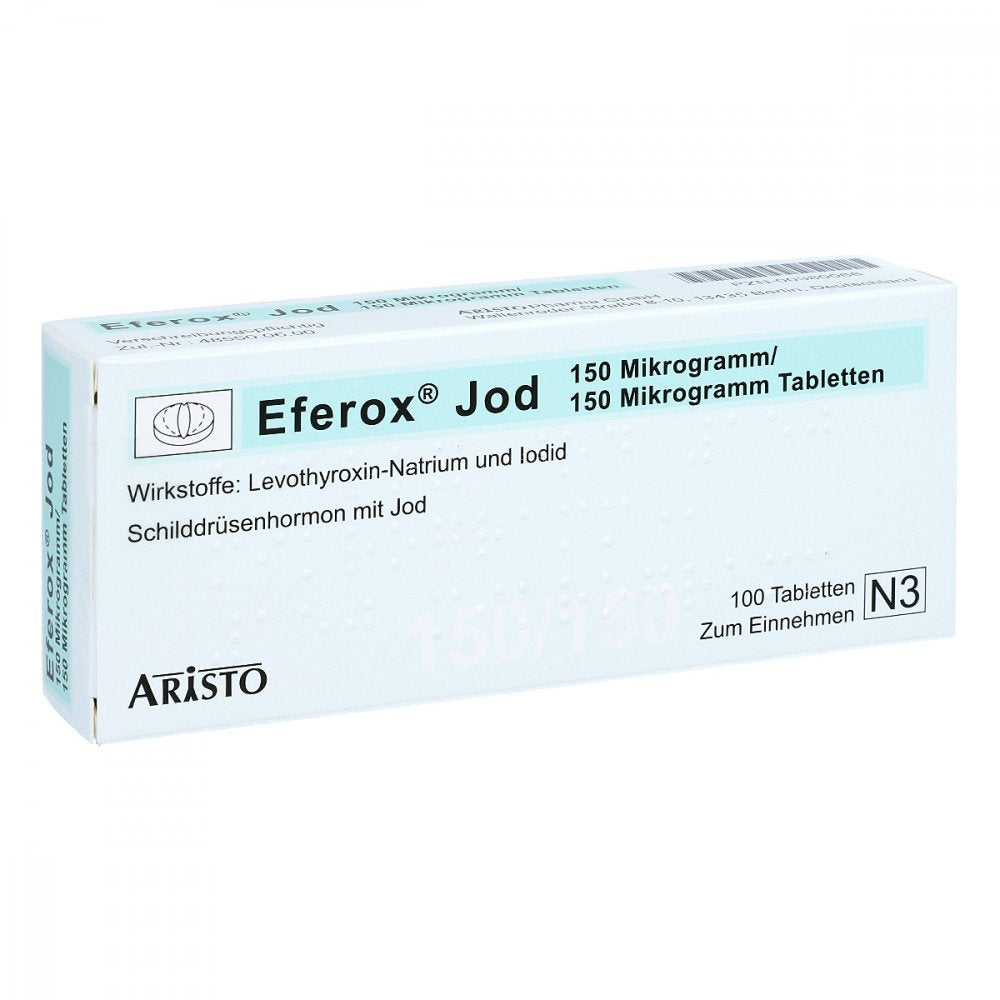 Das Produktfoto zeigt Eferox Jod 150 Μg/150 Μg Tabletten (100 stk) PZN 00380066
