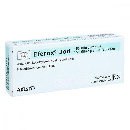 Das Produktfoto zeigt Eferox Jod 150 Μg/150 Μg Tabletten (100 stk) PZN 00380066