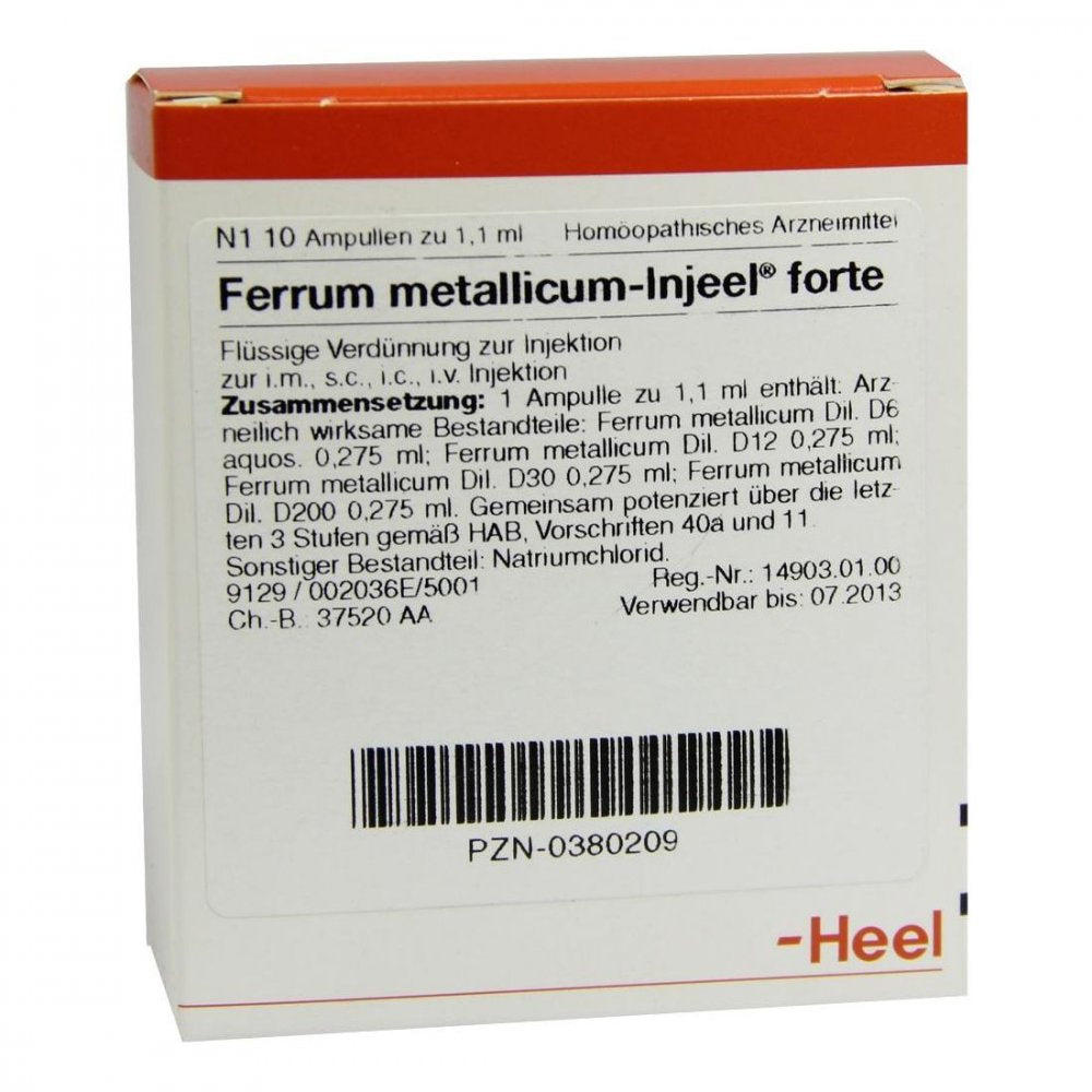 Das Produktfoto zeigt Ferrum Metallicum Injeel Forte Ampullen (10 stk) PZN 00380209