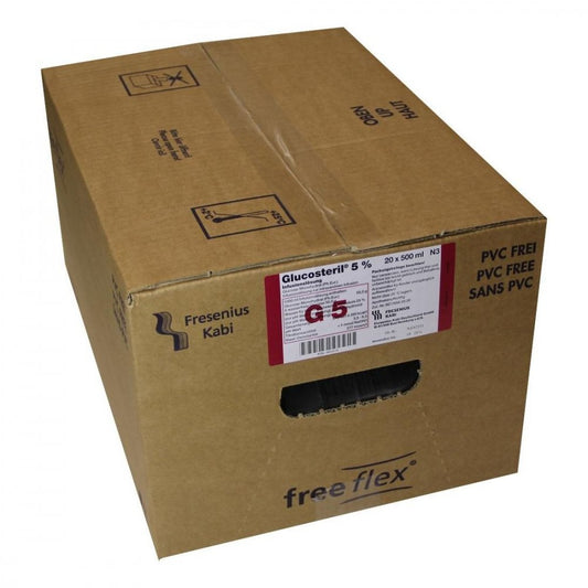 Das Produktfoto zeigt Glucosteril 5% Freeflex Infusionslösung (20X500 ml) PZN 00412174