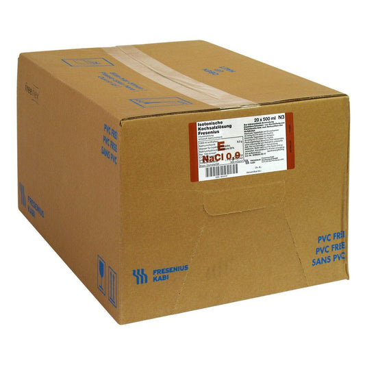 Das Produktfoto zeigt Isotonische Kochsalzlösung Fresenius Freeflex (20X500 ml) PZN 00412197