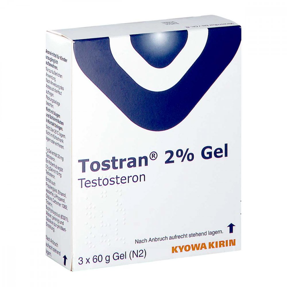 Das Produktfoto zeigt Tostran 2% Gel (3X60 g) PZN 00413185