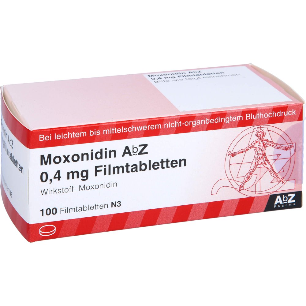 Das Produktfoto zeigt Moxonidin Abz 0,4 Mg Filmtabletten (100 stk) PZN 00423918