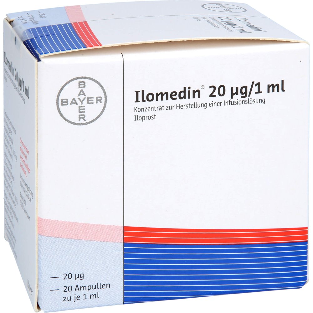 Das Produktfoto zeigt Ilomedin 20 Μg/1 Ml Konz.Z.Herst.E.Inf.-Lösung (20X1 ml) PZN 00427276