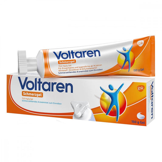 Das Produktfoto zeigt Voltaren Schmerzgel M.Blauem Komfort-Drehverschl. (150 g) PZN 00429186