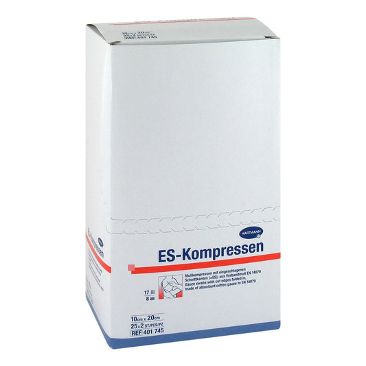 Das Produktfoto zeigt Es-Kompressen Steril 10x20 Cm 8fach (25X2 stk) PZN 00434170