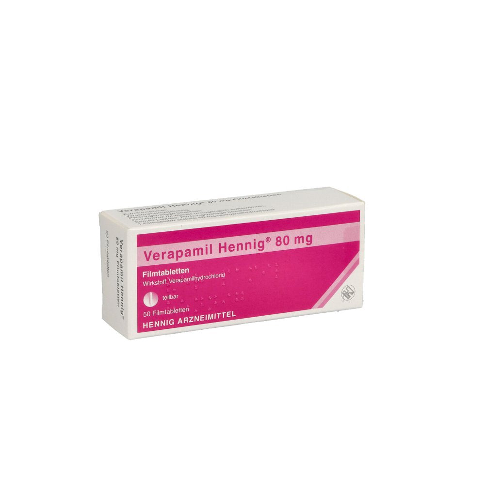 Das Produktfoto zeigt Verapamil Hennig 80 Mg Filmtabletten (50 stk) PZN 00461474