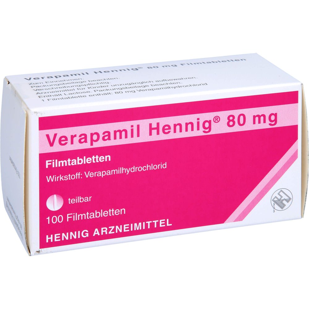 Das Produktfoto zeigt Verapamil Hennig 80 Mg Filmtabletten (100 stk) PZN 00461480