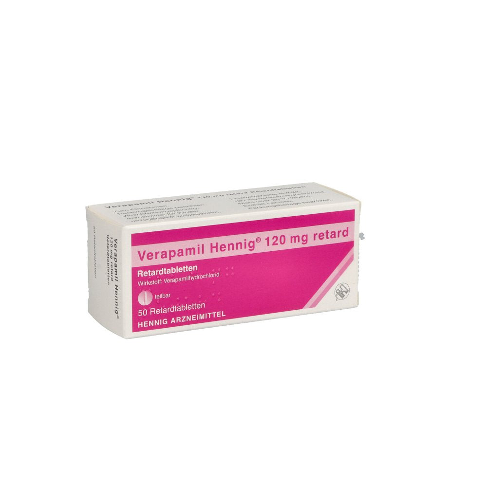 Das Produktfoto zeigt Verapamil Hennig 120 Mg Retard Tabl. (50 stk) PZN 00461505
