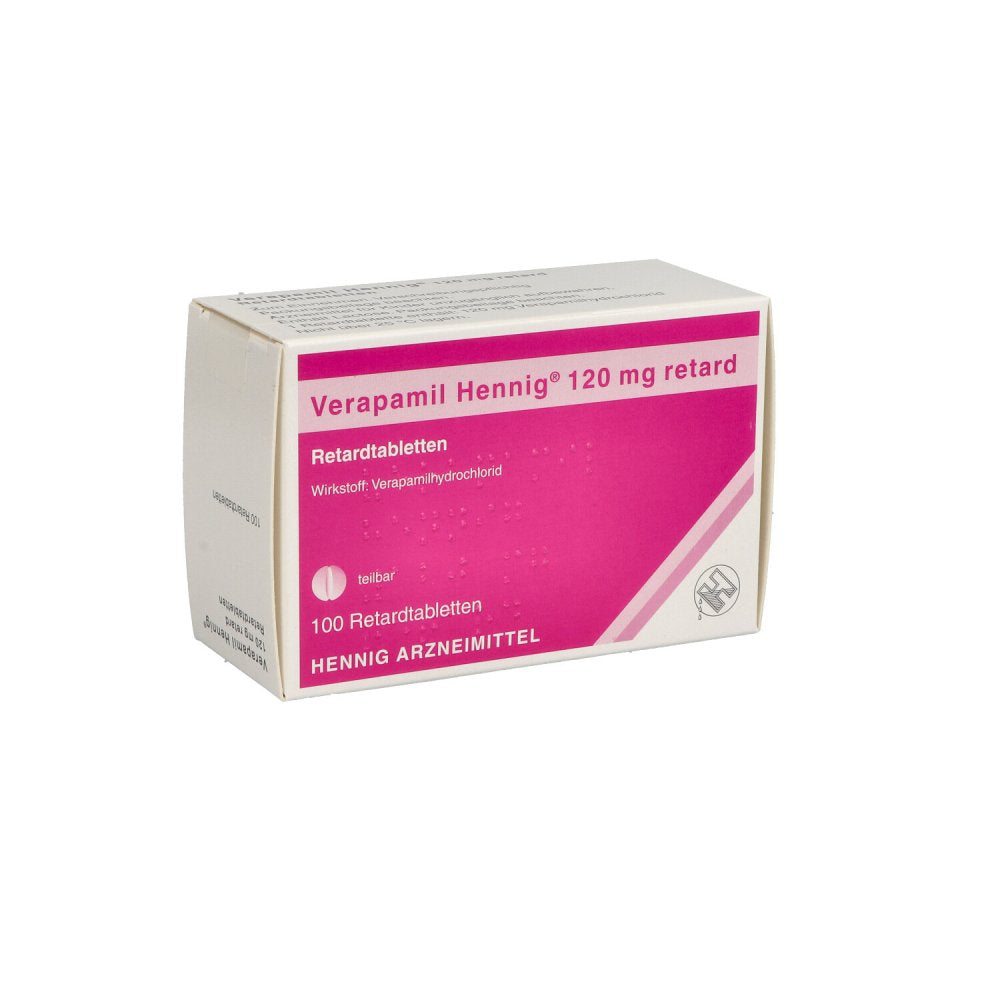 Das Produktfoto zeigt Verapamil Hennig 120 Mg Retard Tabl. (100 stk) PZN 00461511