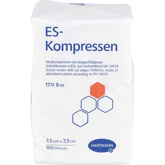 Das Produktfoto zeigt Es-Kompressen Unsteril 7,5x7,5 Cm 8fach (100 stk) PZN 00462143