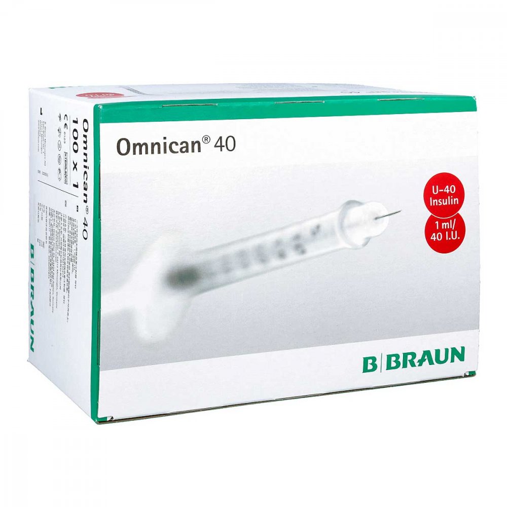 Das Produktfoto zeigt Omnican Insulinspr.1 Ml U40 M.Kan.0,30x12 Mm Einz. (100X1 stk) PZN 00465124