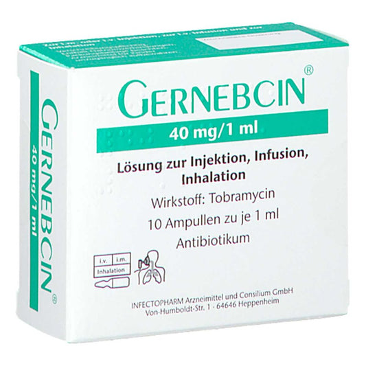 Das Produktfoto zeigt Gernebcin 40 Mg/1 Ml Lsg.Z.Inj./Inf./Inhalation (10X1 ml) PZN 00468364