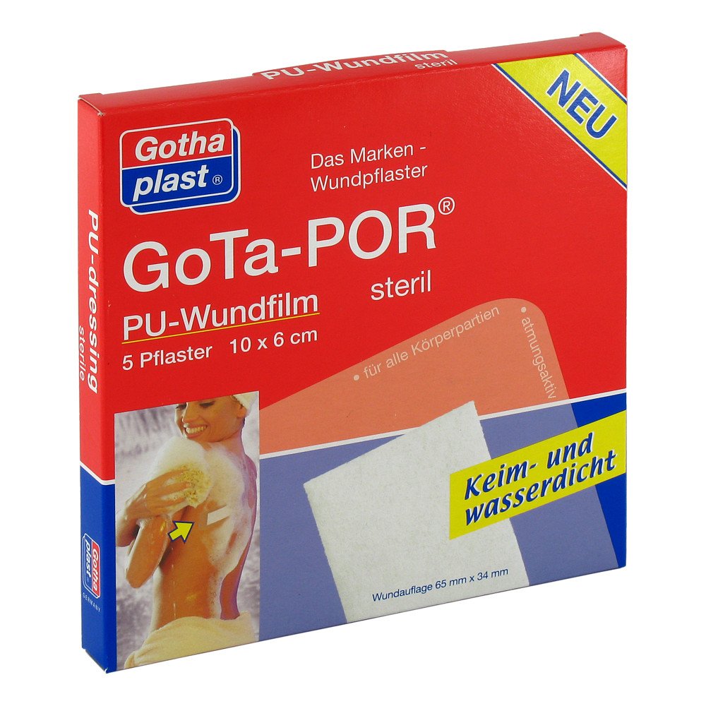 Das Produktfoto zeigt Gota-Por Pu Wundfilm 10x6 Cm Steril Pflaster (5 stk) PZN 00468447
