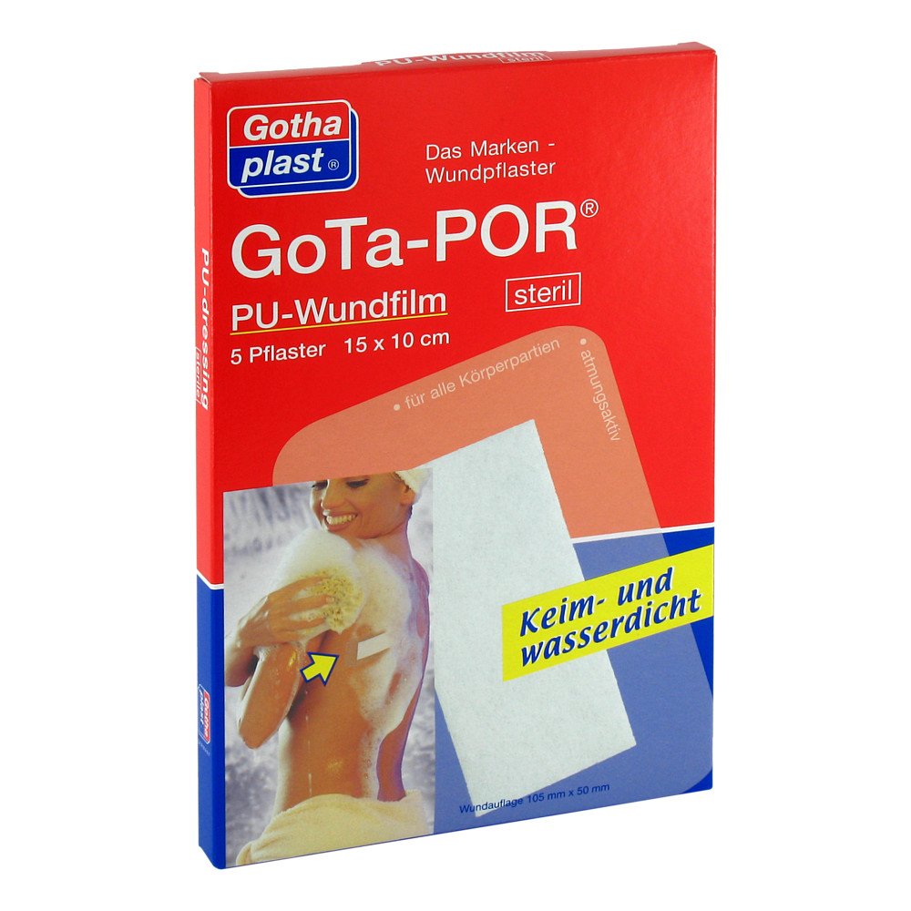 Das Produktfoto zeigt Gota-Por Pu Wundfilm 15x10 Cm Steril Pflaster (5 stk) PZN 00468476