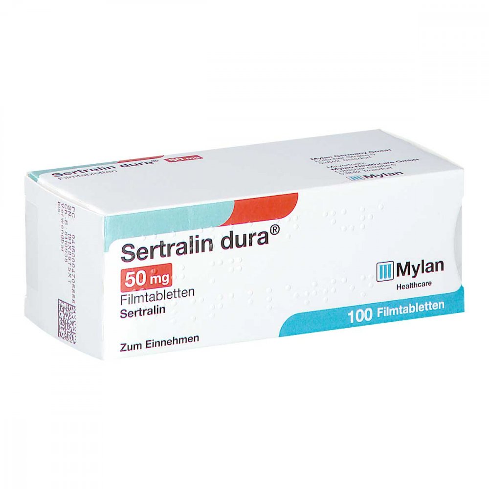Das Produktfoto zeigt Sertralin Dura 50 Mg Filmtabletten (100 stk) PZN 00470585