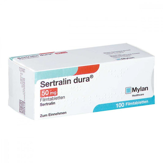Das Produktfoto zeigt Sertralin Dura 50 Mg Filmtabletten (100 stk) PZN 00470585