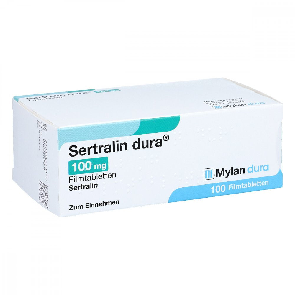 Das Produktfoto zeigt Sertralin Dura 100 Mg Filmtabletten (100 stk) PZN 00470622