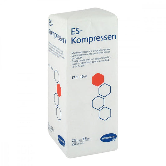 Das Produktfoto zeigt Es-Kompressen Unsteril 7,5x7,5 Cm 16fach (100 stk) PZN 00475252
