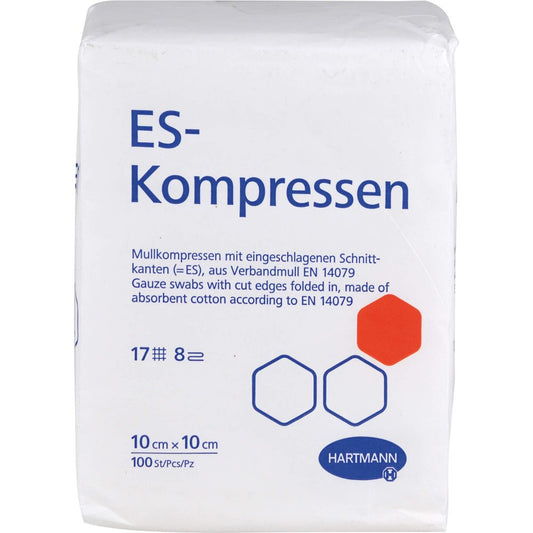 Das Produktfoto zeigt Es-Kompressen Unsteril 10x10 Cm 8fach (100 stk) PZN 00475269