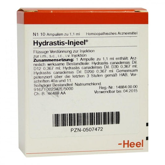 Das Produktfoto zeigt Hydrastis Injeel Ampullen (10 stk) PZN 00507472