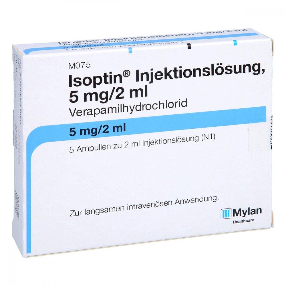 Das Produktfoto zeigt Isoptin Injektionslösung (5X2 ml) PZN 00530896