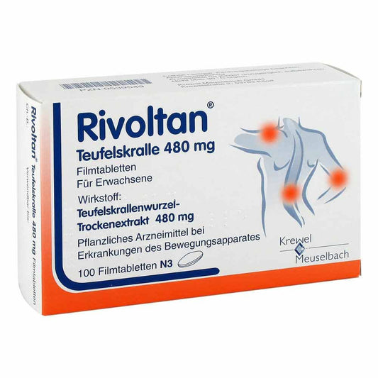 Das Produktfoto zeigt Rivoltan Teufelskralle 480 Mg Filmtabletten (100 stk) PZN 00539549