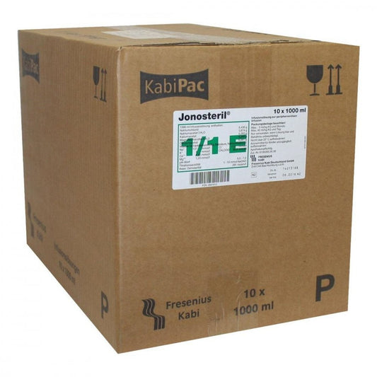 Das Produktfoto zeigt Jonosteril Plastik Infusionslösung (10X1000 ml) PZN 00541612